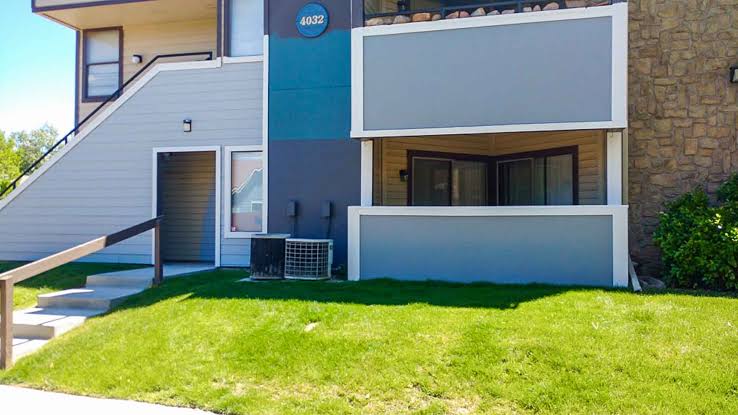 Freshly painted apartment building exterior