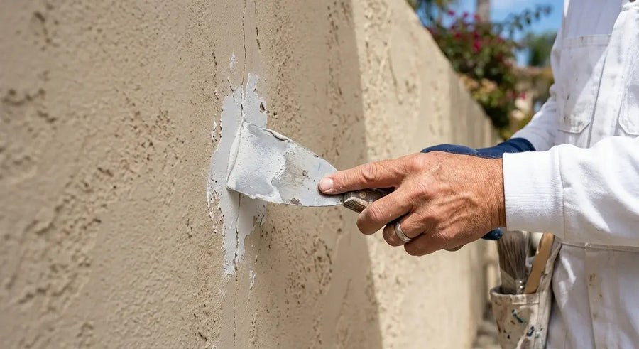 Repaired and repainted stucco wall